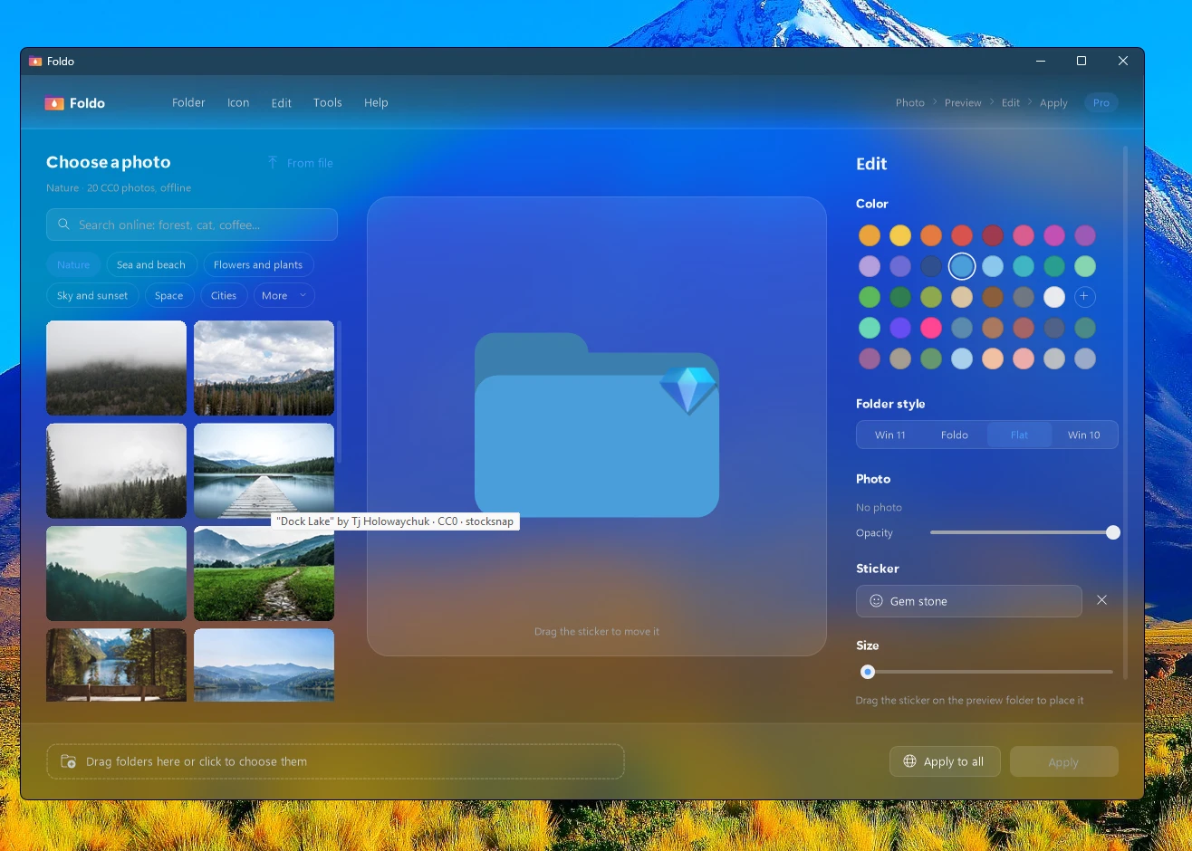 Editor de Foldo con fotos de naturaleza y estilos de carpeta